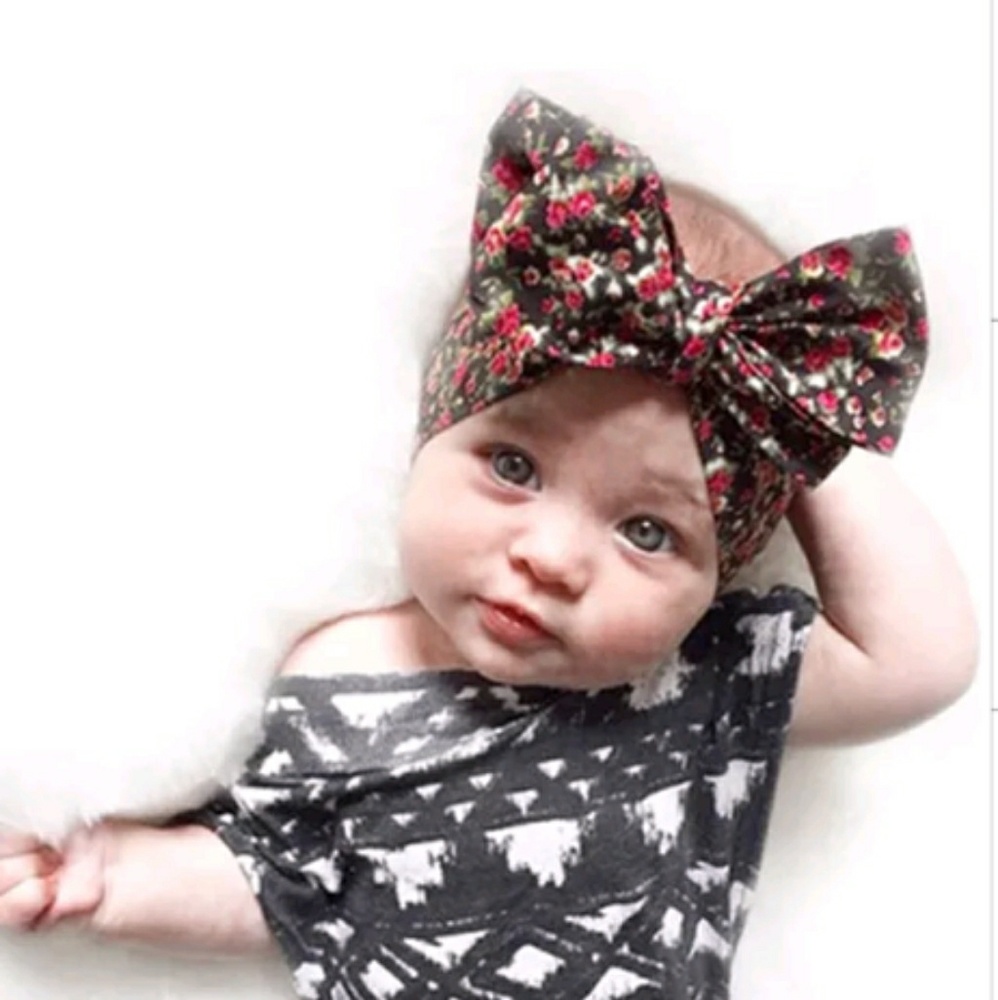 ❤Toddler Floral Cotton Bow Head Wraps